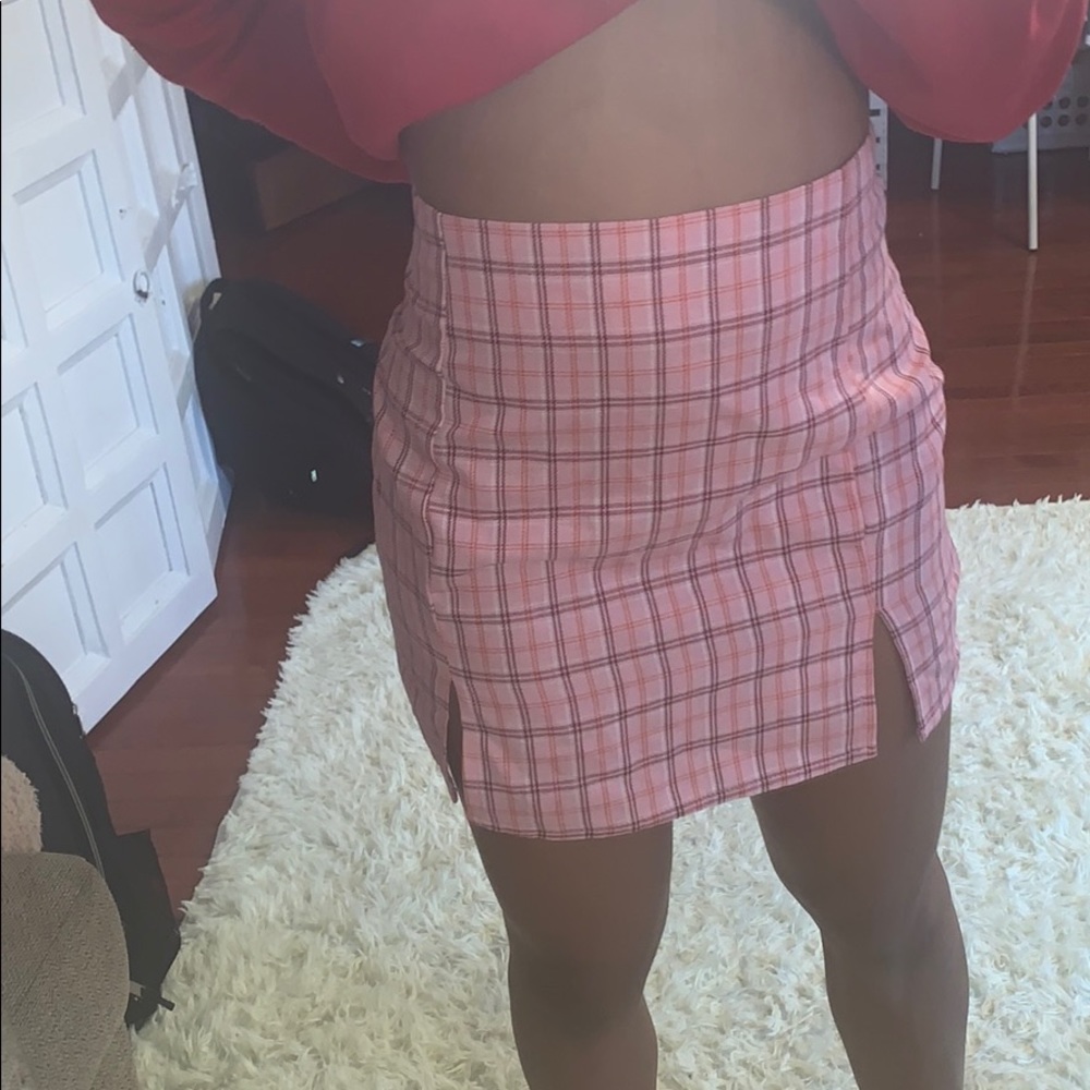 Pink plaid skirt
